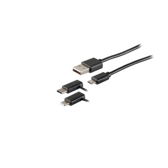 USB-A charging cable, 3in1, PVC, black, 1m