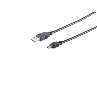 USB-A adapter cable, Mini-B, 2.0, black, 5m