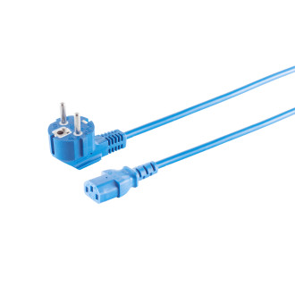 Power plug 90° - IEC socket, blue, 3m