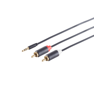 3,5mm adapter cable, 2x RCA, slim, black, 1,5m