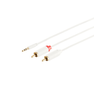 3,5mm adapter cable, 2x RCA, slim, white, 1,5m