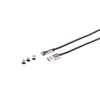 USB-A magnet cable, 3in1, 7-pin, 540°, black, 1m
