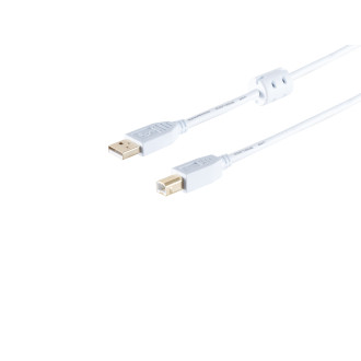 USB-A adapter cable, USB-B, 2.0, fer., white, 5m