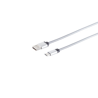USB-A charging cable, Micro-B, steel, silver, 1m