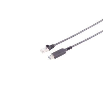 USB-A LAN adapter cable 1G, RJ45, PVC, black, 15m