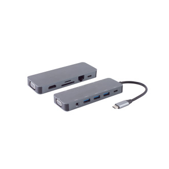 USB-C Dock 11in1, HDMI, VGA, PD, Hub, SD, LAN, AUX