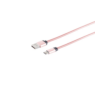USB-A charging cable, USB-C, steel, rosegold, 1m