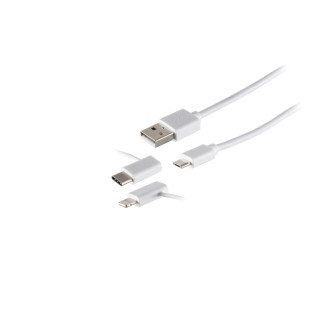 USB-A charging cable, 3in1, PVC, white, 2m