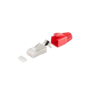 RJ-45 modular plug, 8P/8C, STP, 23AWG, red