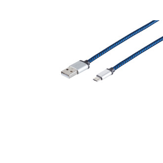 USB Micro B, charging cable, nylon, blue, 0,3m