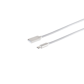 USB-A charging cable, USB-C, steel, silver, 1.6m