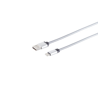 USB-A charging cable, 8-Pin, steel, silver, 1m