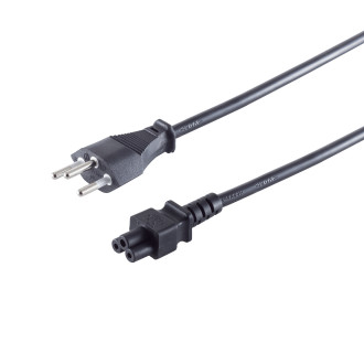 Switzerland plug - 3 pin socket C5, black, 1,8m