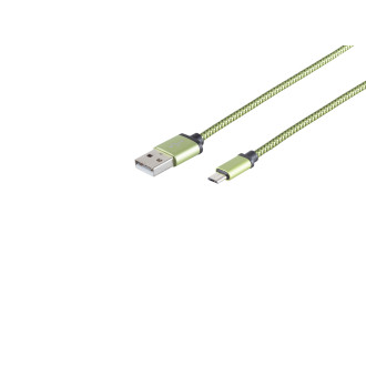 USB Micro B, charging cable, nylon, green, 2m