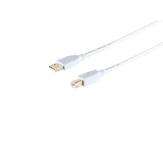 USB-A adapter cable, USB-B, 2.0, gold, white, 5m