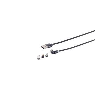 USB-A magnet charging cable, 3in1, 540°, black, 2m