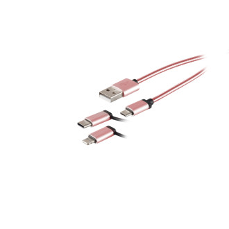 USB-A charging cable, 3in1, steel, rose gold, 1m