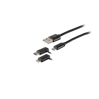 USB-A charging cable, 3in1, nylon, black, 1m